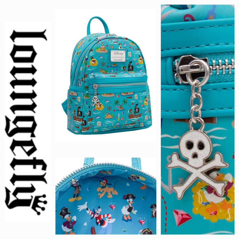 Loungefly Teal Pirate Cruise Disney Mini Backpack with Skull Charm